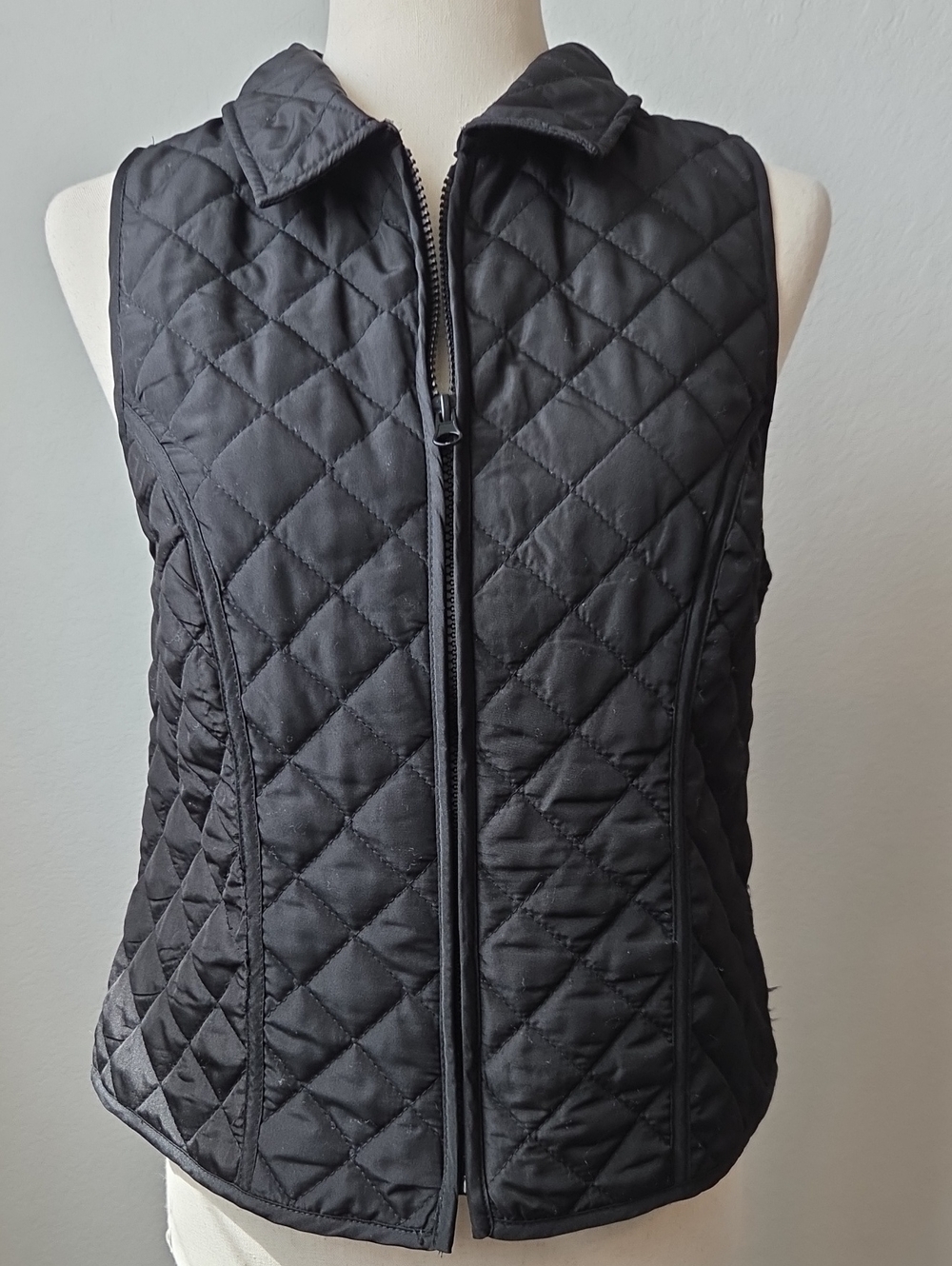 I.N. Studio Quilted Collared Zip Vest - Basic Black Light Puffer Petite Medium